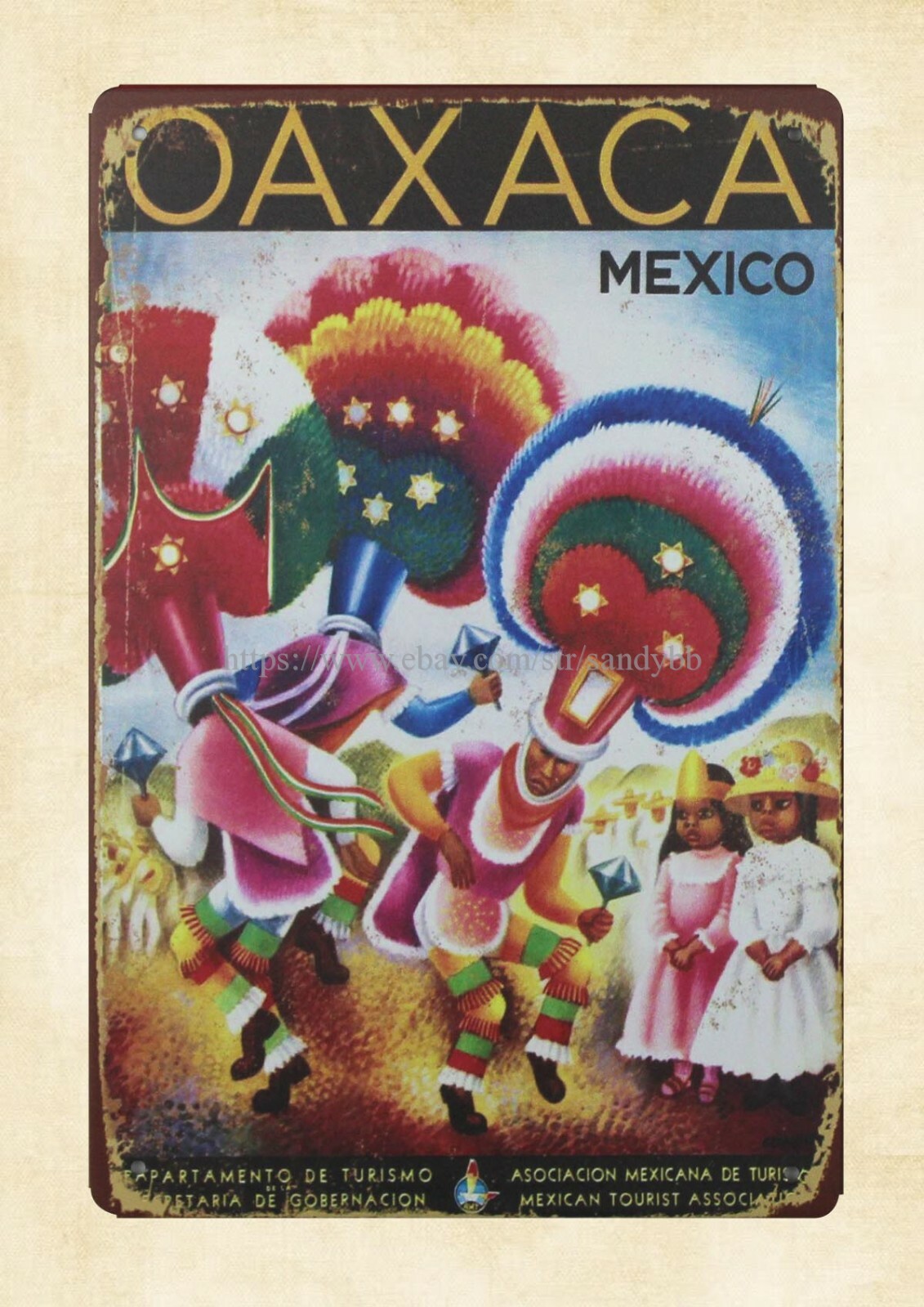 Oaxaca Mexico travel poster metal tin sign art on the wall