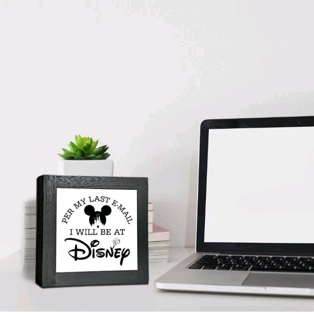 Disney Black Wooden Box Farmhouse Wood Sign Home Desk Decor New Email & Disney