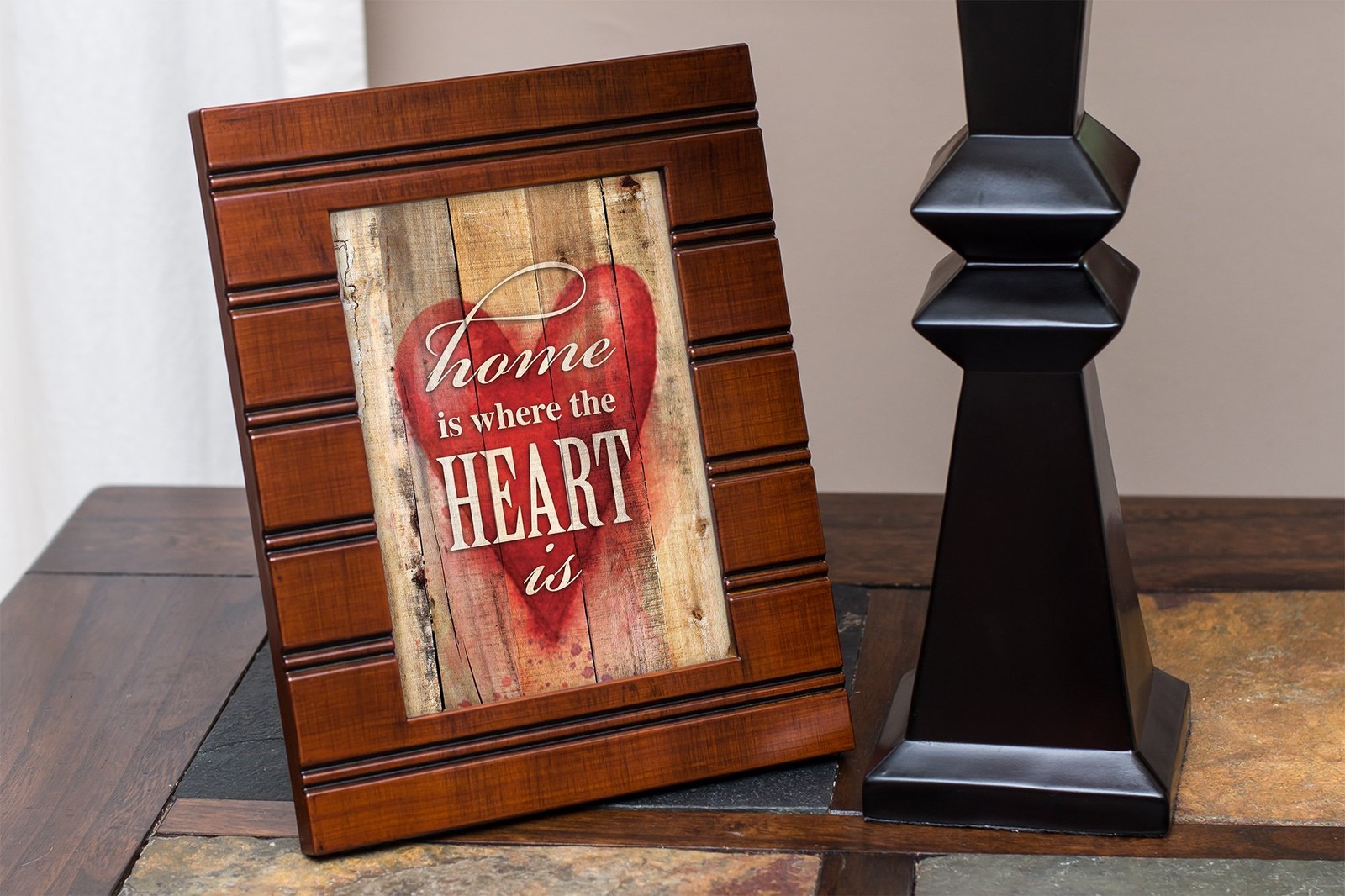 Cottage Garden Home is Where The Heart Wood 10″L x 8″W, Midnight Black