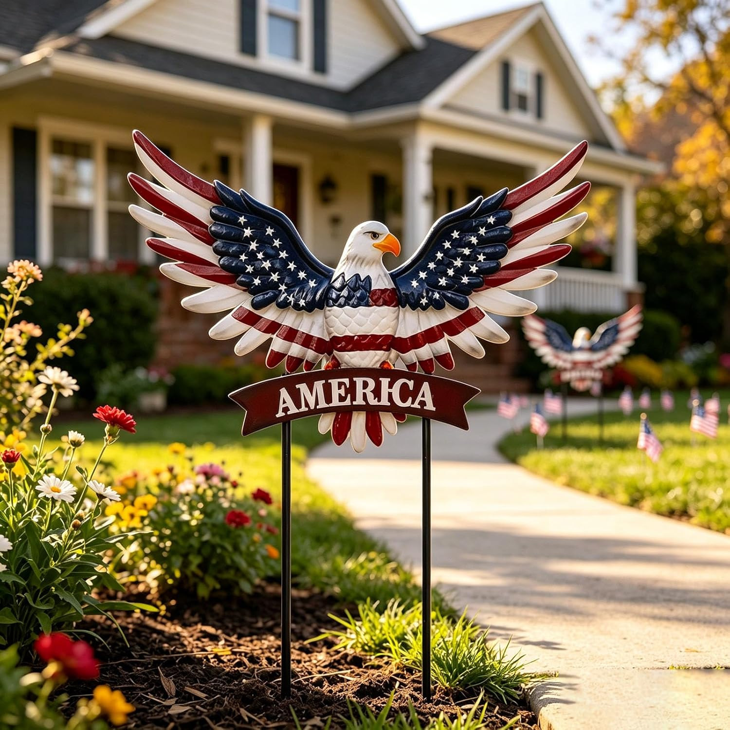 Eagle Patriotic Decor Garden Stakes Decorative Large 35.8In with America Sign, 4