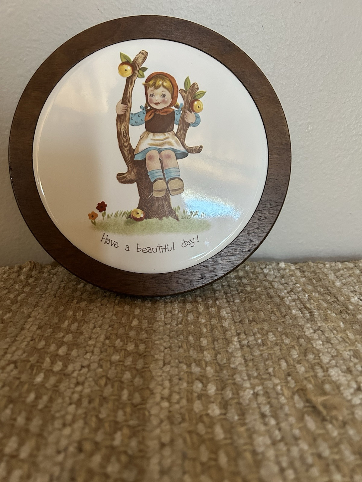 Vintage Amana Furniture Shop “Have A Beautiful Day”Wood & Ceramic Wall Art