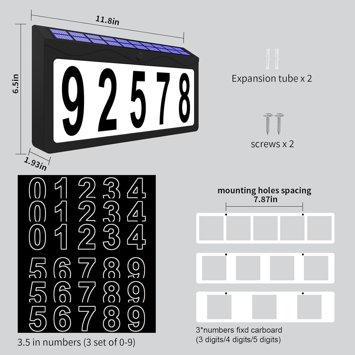 Illuminated Solar Address Sign with Waterproof RGBW House Numbers for Outdoors