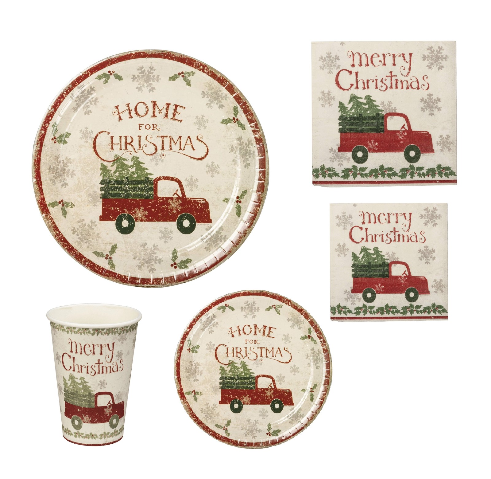 Primitives Red Truck Merry Christmas Disposable Paper Plates 7-Inch, Set of 8