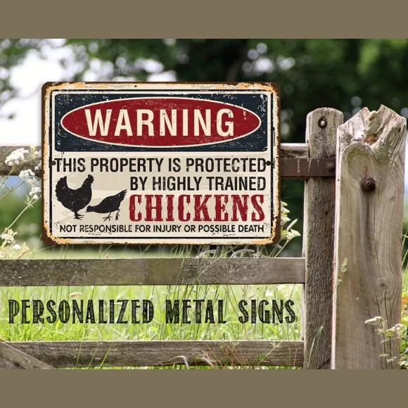 Funny Chicken Coop Warning Sign – Rustic Farmhouse Decor 12×8 Inch Aluminum