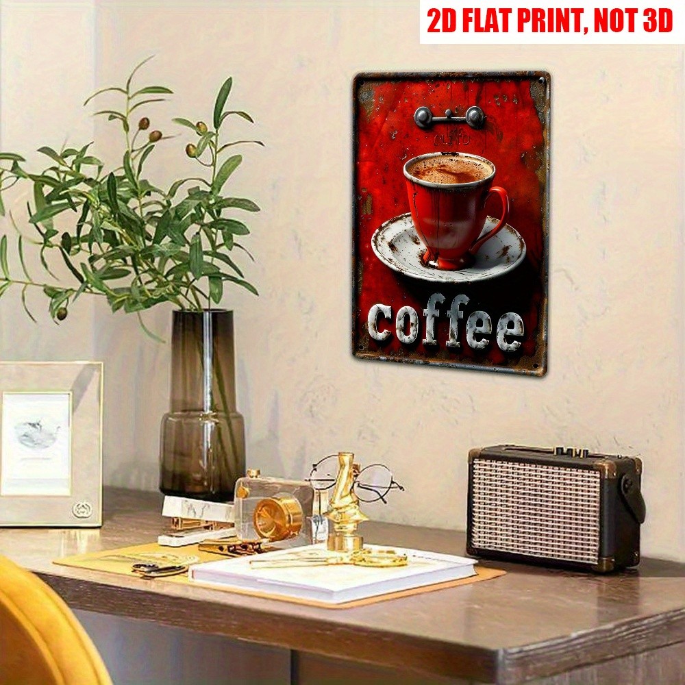 Vintage Coffee Metal Sign Retro Red Coffee Cup Wall Ar Decor for Kitchen Cafe