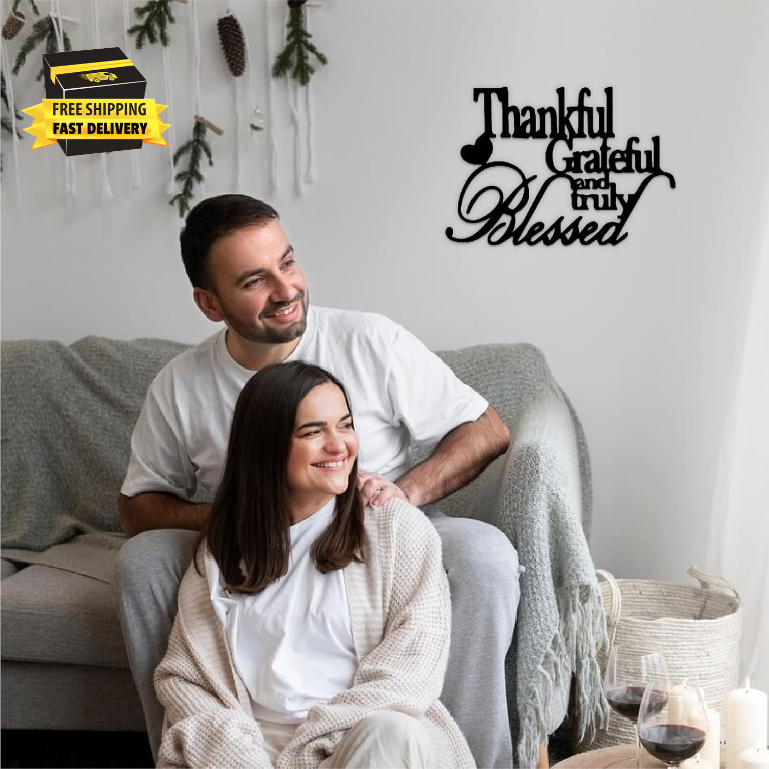 Thankful Grateful Blessed Wall Decor Black Metal Wall Art Thankful Grateful and