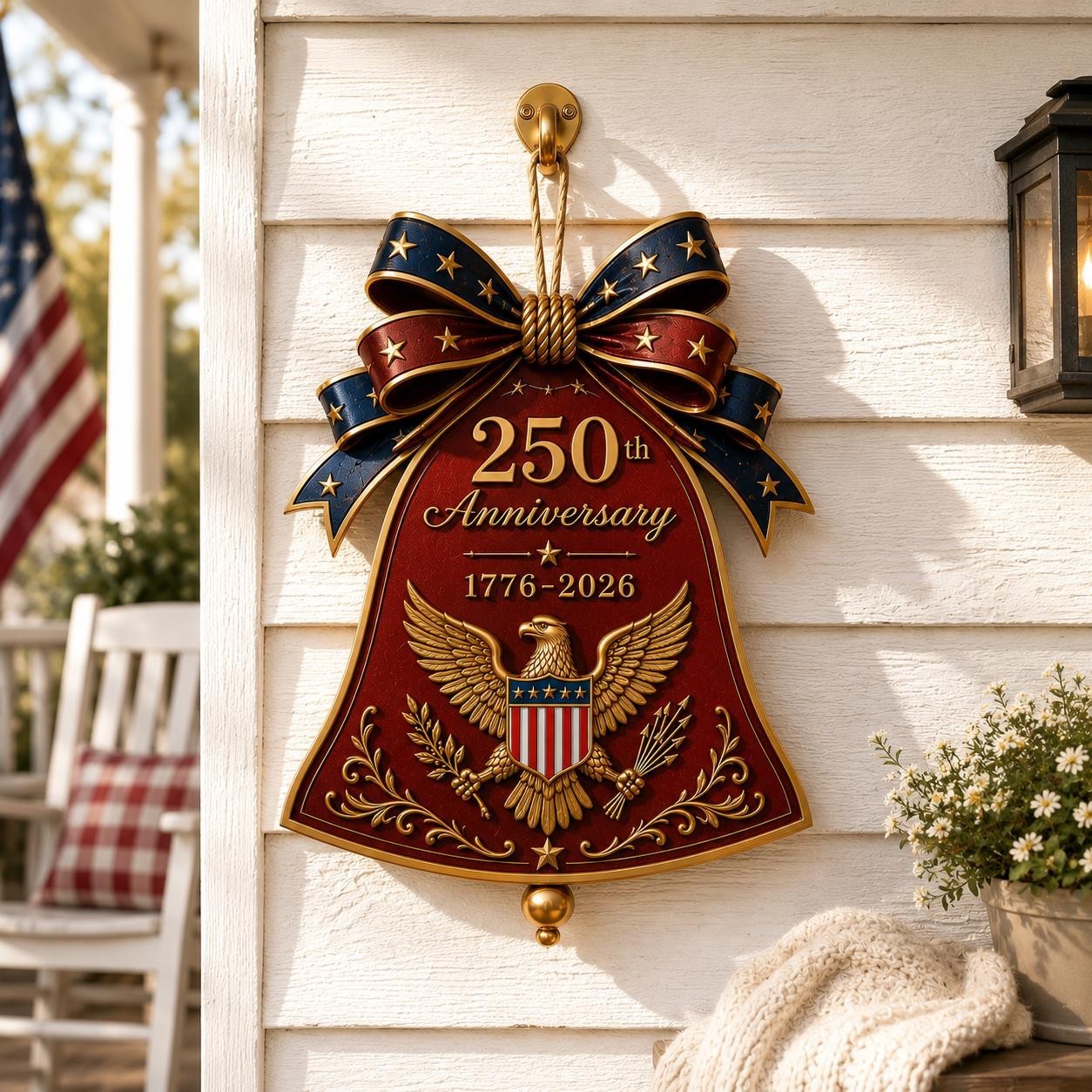 250th Anniversary Liberty Bell Wooden Door Hanger, Patriotic Eagle Wall Decor