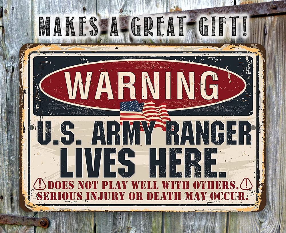 Warning US Army Ranger Metal Sign Patriotic Military Wall Art Home Decor