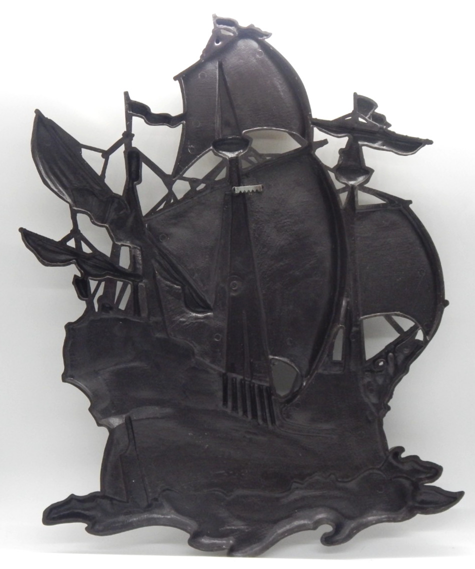 Vintage Homco 1958 #3663 Large Antique Gold Sailing Ship Nautical Wall Hanging