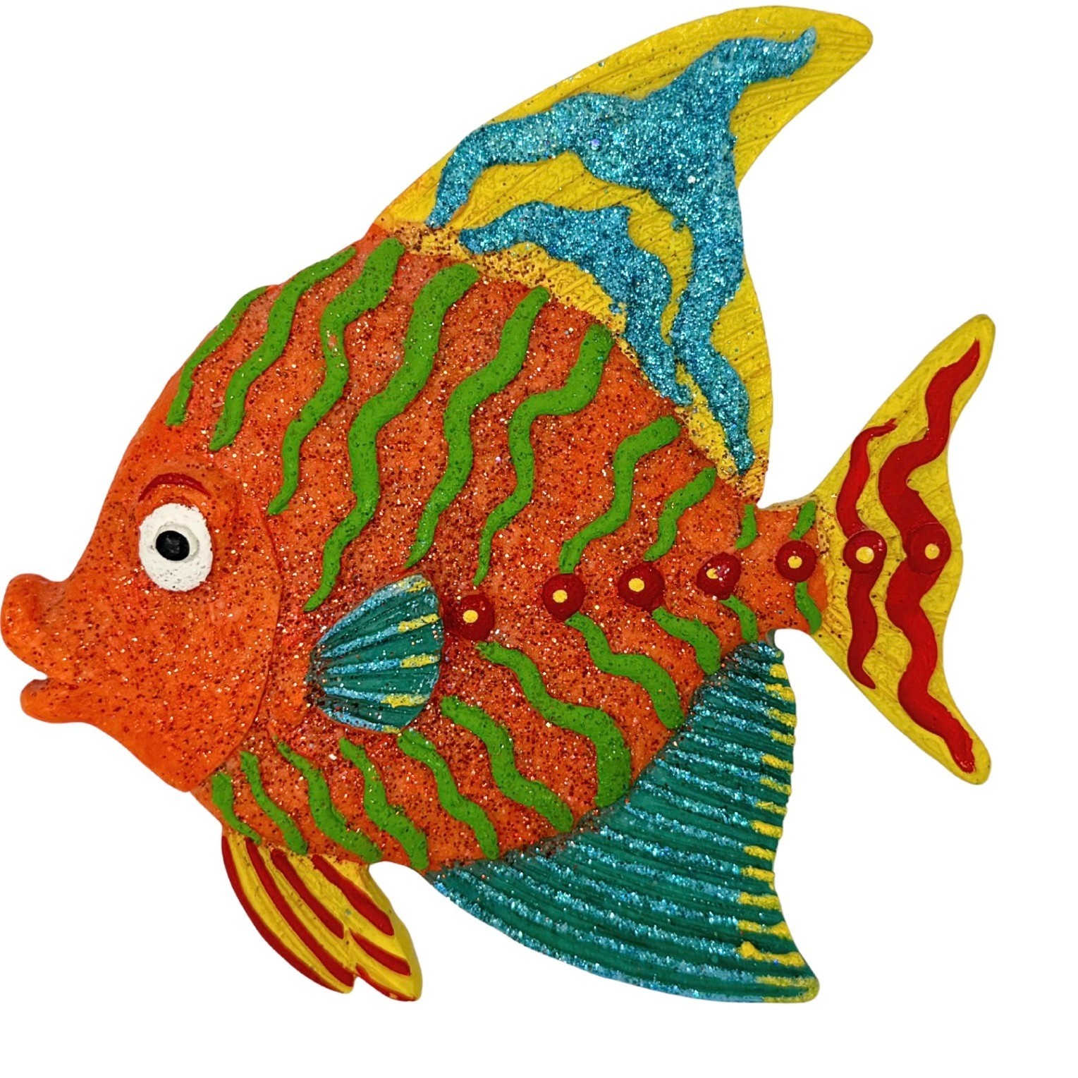 Lot of 6 Hand Painted Resin Glitter Tropical Fish Wall Hanging Decor Plaques