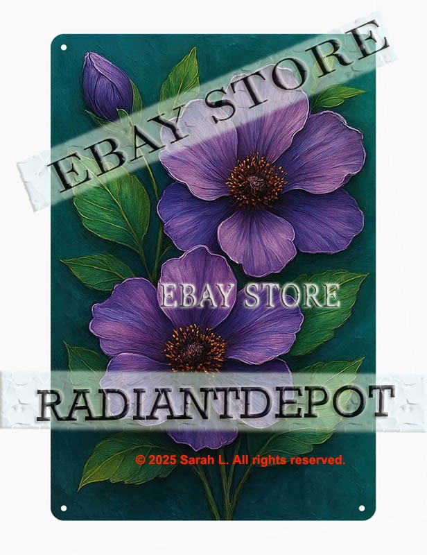 metal tin sign Purple Bloom Flower Floral Botanical plaque poster