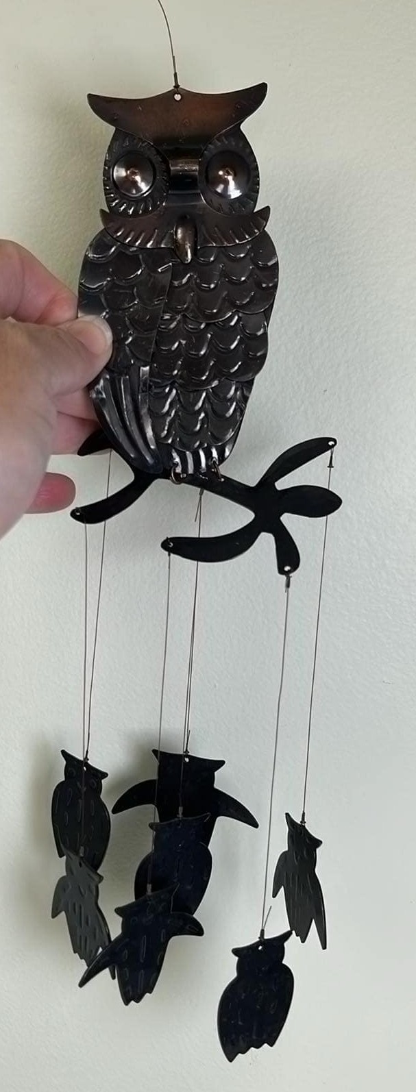 Metal Owl Windchime Patina Cottage Core Cabin Lodge Hipster Home Decor Whimsy