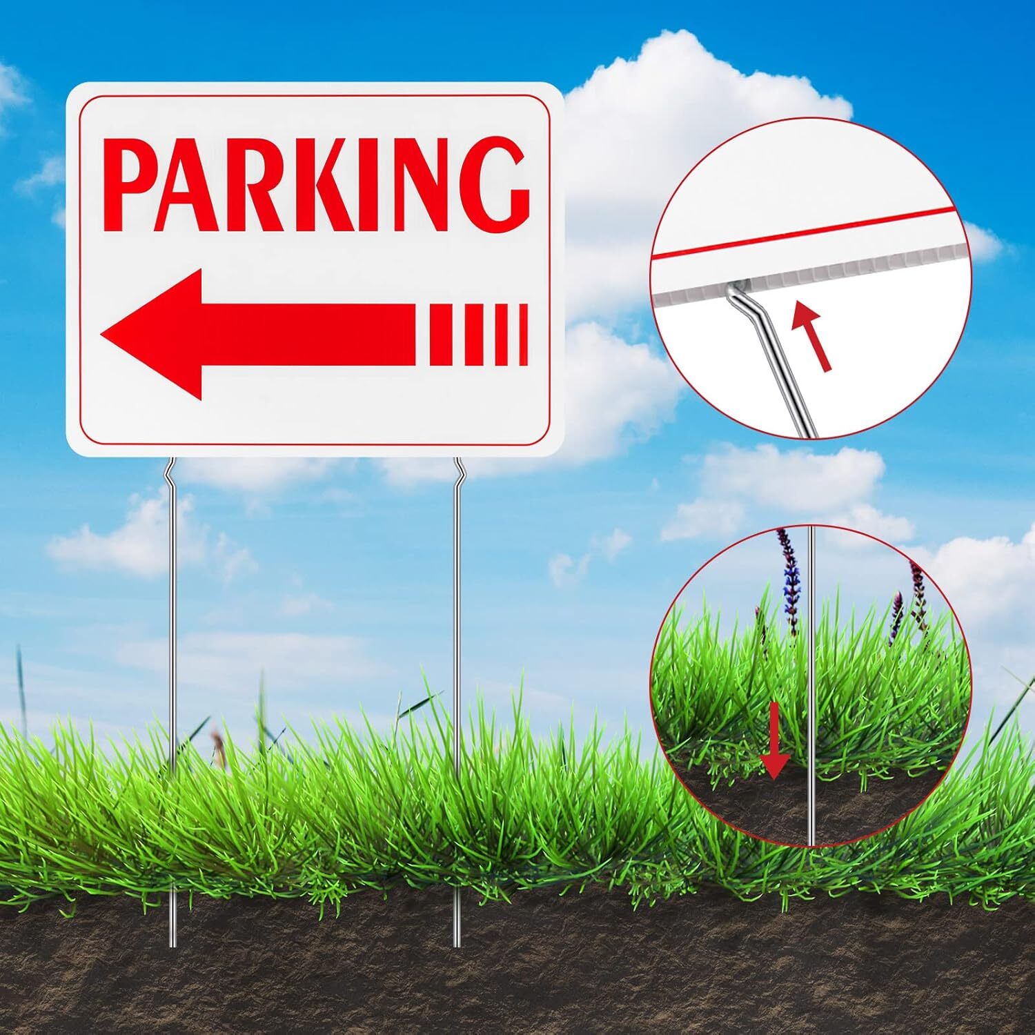 4 Pcs Event Parking Sign with Stake with Directional Arrows 12 x 16 Inch Doub…