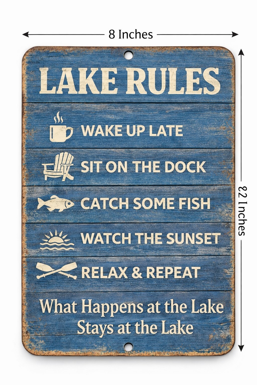 Lake Rules 8×12 Metal Sign Rustic Cabin Decor What Happens at the Lake Aluminum
