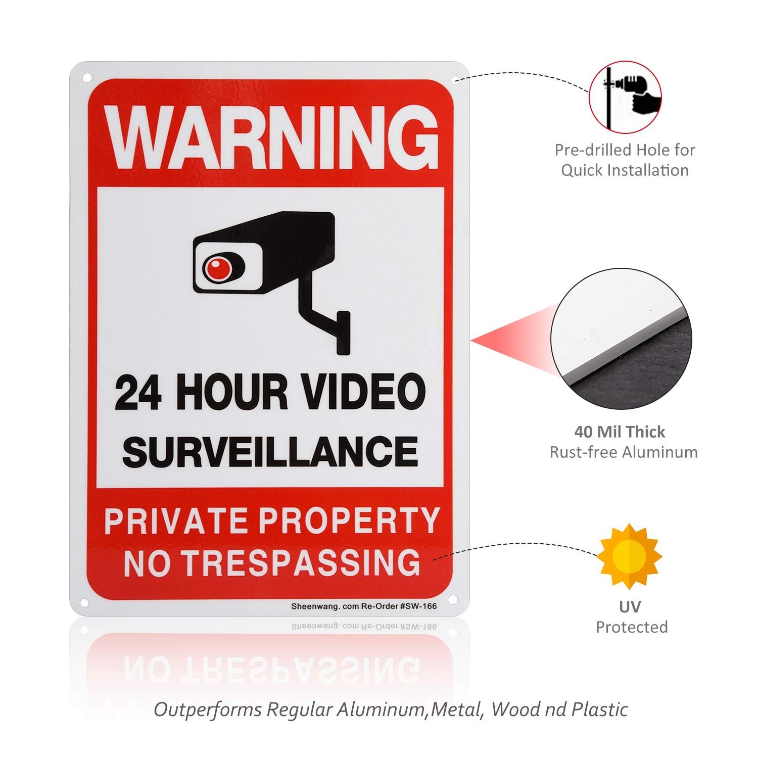 4 Pack of Reflective No Trespassing Signs, 10×7 Aluminum for Ultimate Security