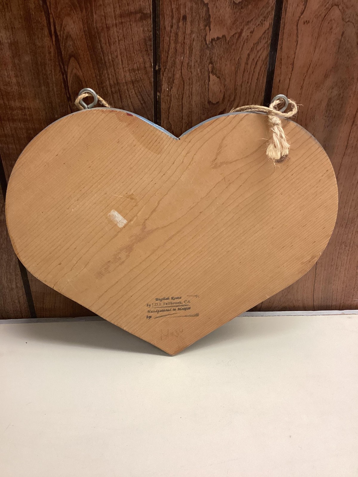 Vintage English Rose JDI Heart Wall Plaque Home Sweet Home Floral Medium Brown