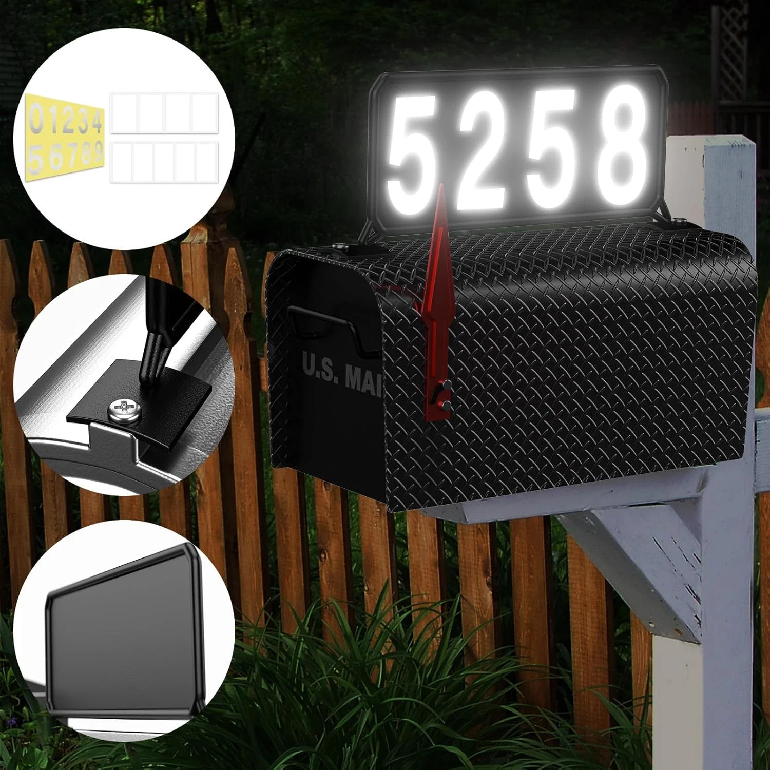 Metal Mailbox Address Plaques – Reflective House Number Plaque for Outside, Doub