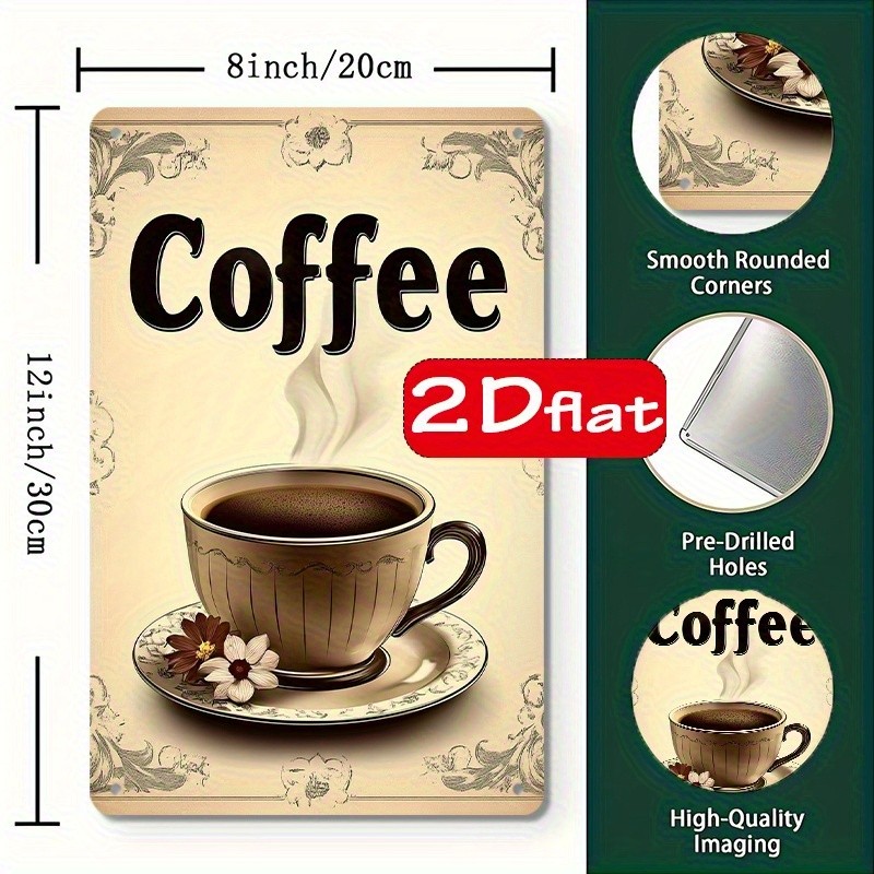 Vintage Coffee Shop Metal Sign 8×12 Inch Beige Brown