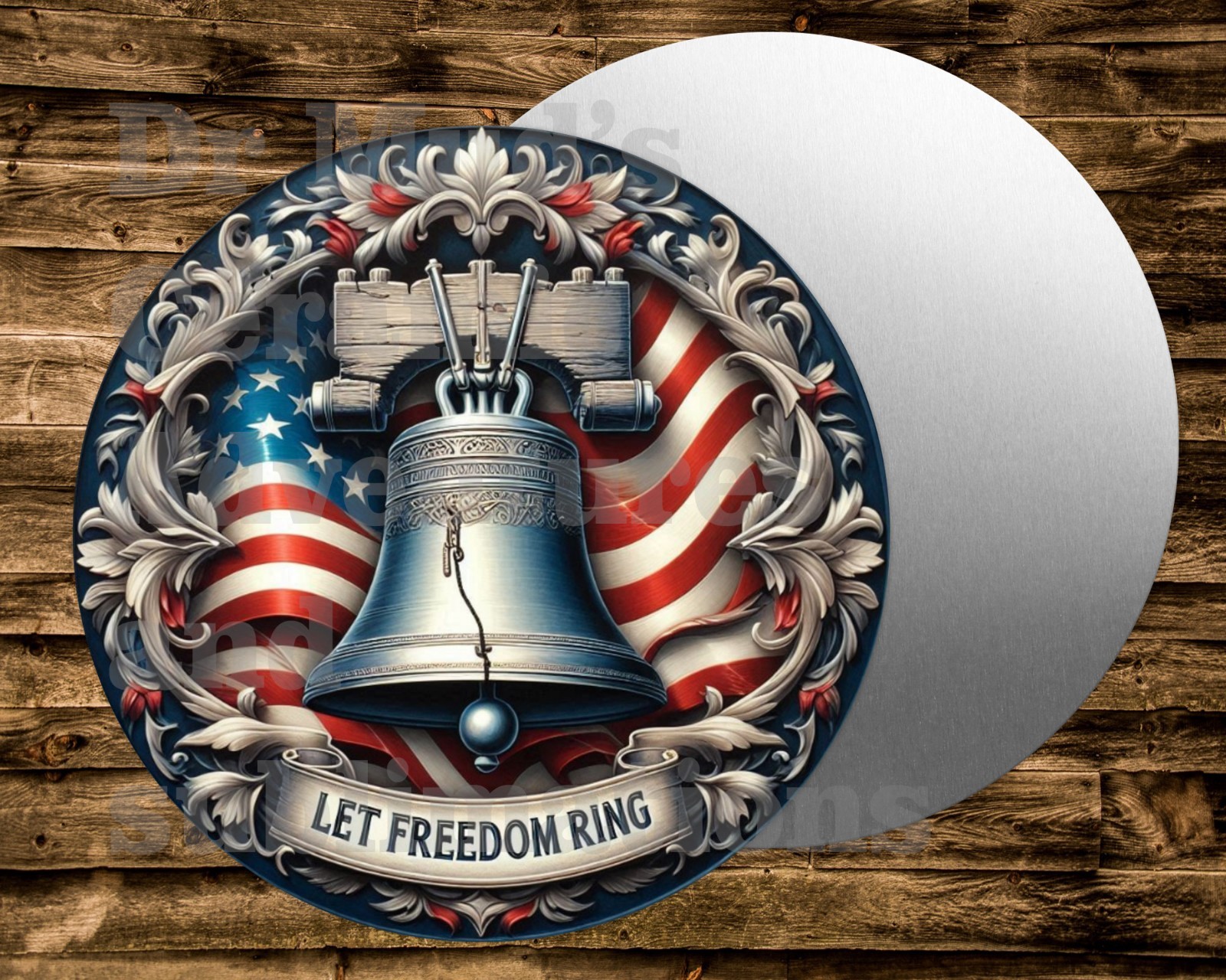 Metal Round Sign LIBERTY BELL LET FREEDOM RING Wreath Crafts & miniatures