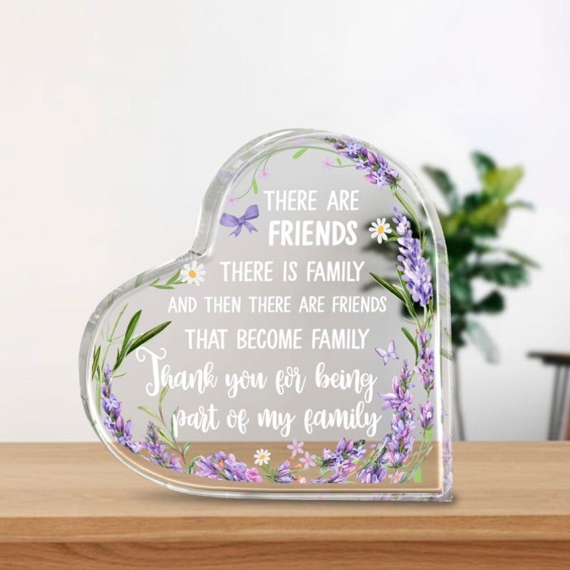 Heart Acrylic Plaque Lavender Floral Friendship Keepsake Desktop Decor Gift