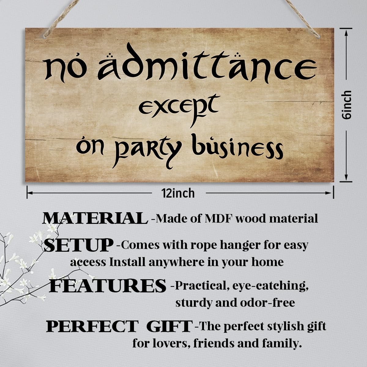 No Admittance Except on Party Business Sign, Funny Rustic 30x15cm, Color 01
