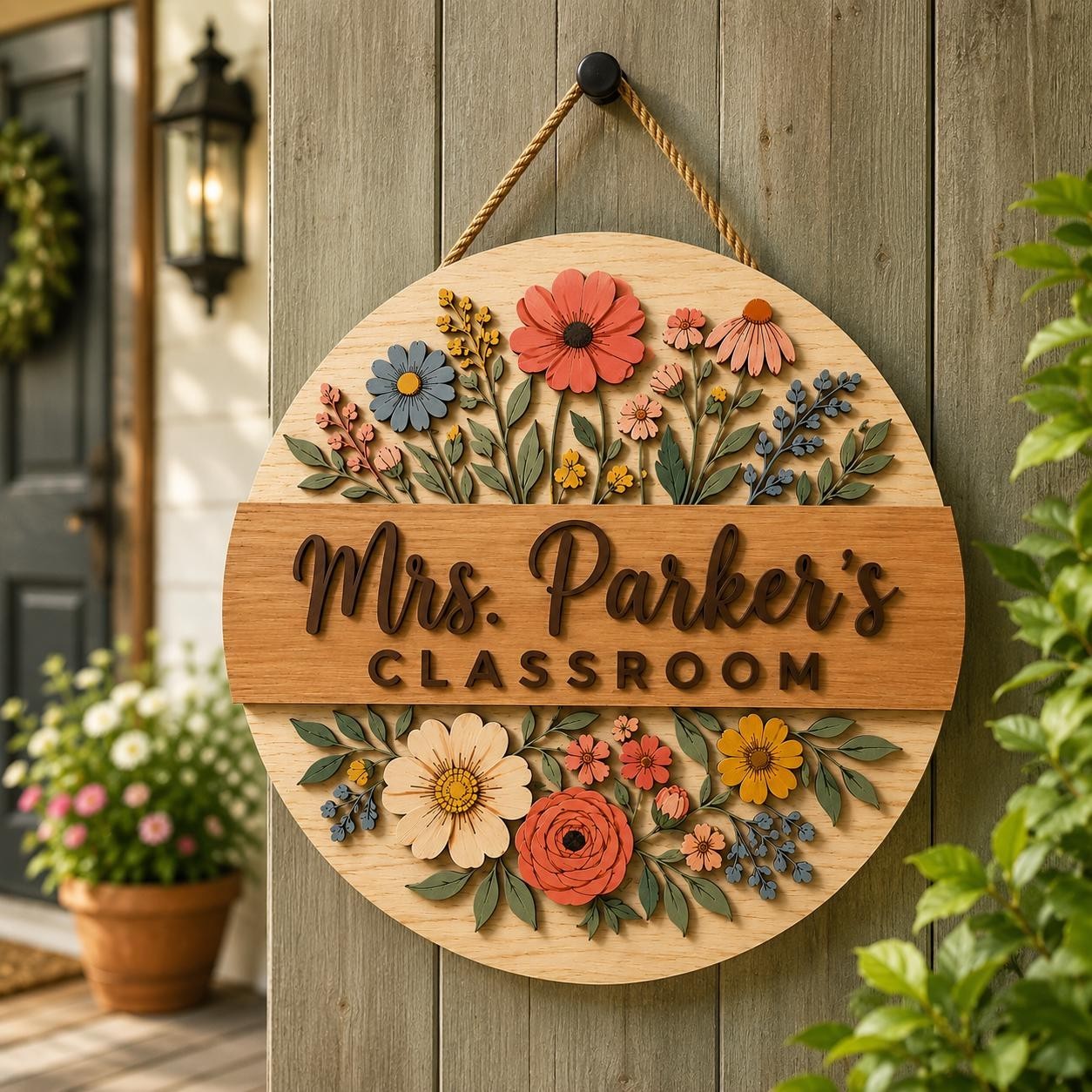 Custom Teacher Door Hanger, Personalized Wood Classroom Sign, Teacher Gift
