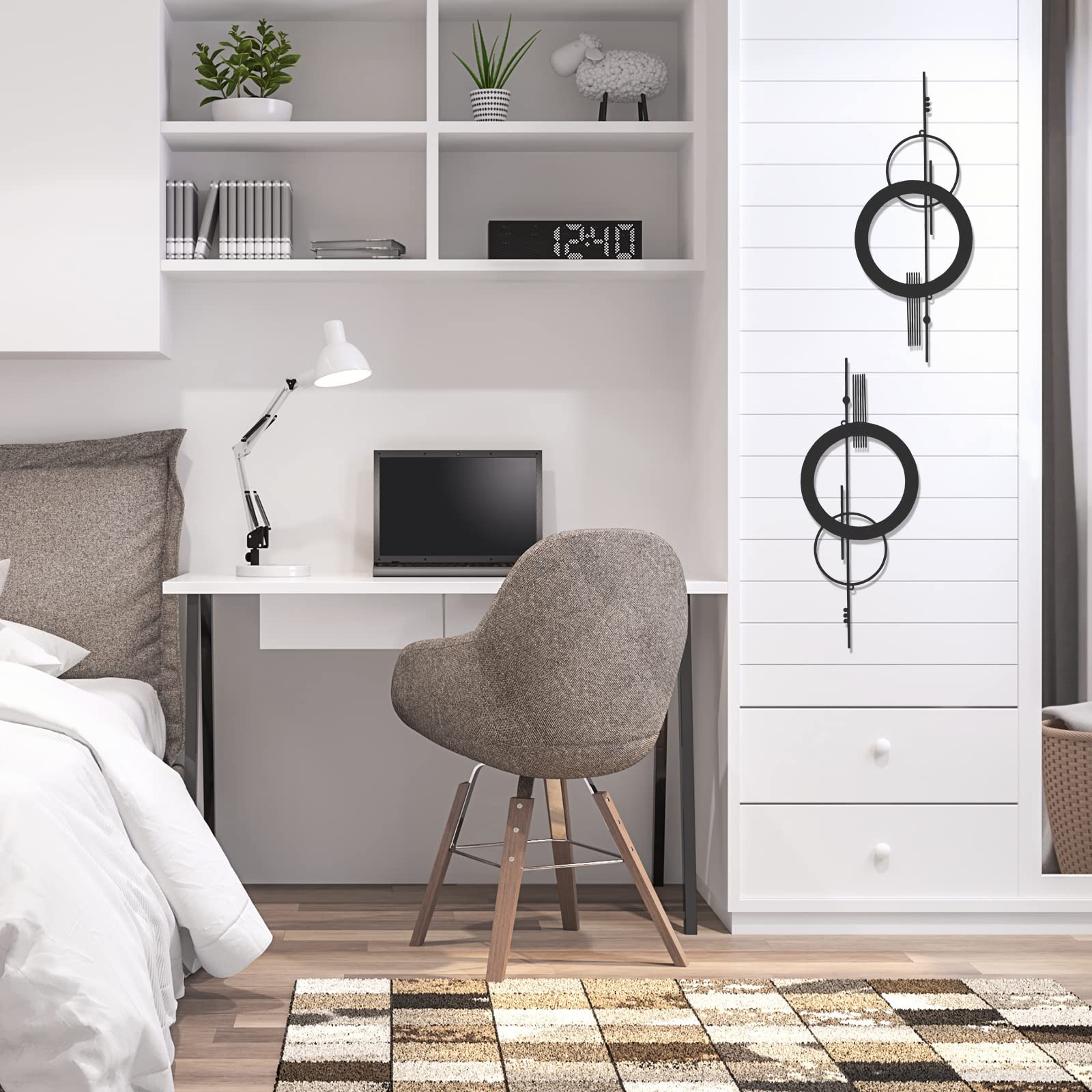 2 PCS Black Metal Abstract Wall Art 15.7 inch Minimalist Geometric Decor