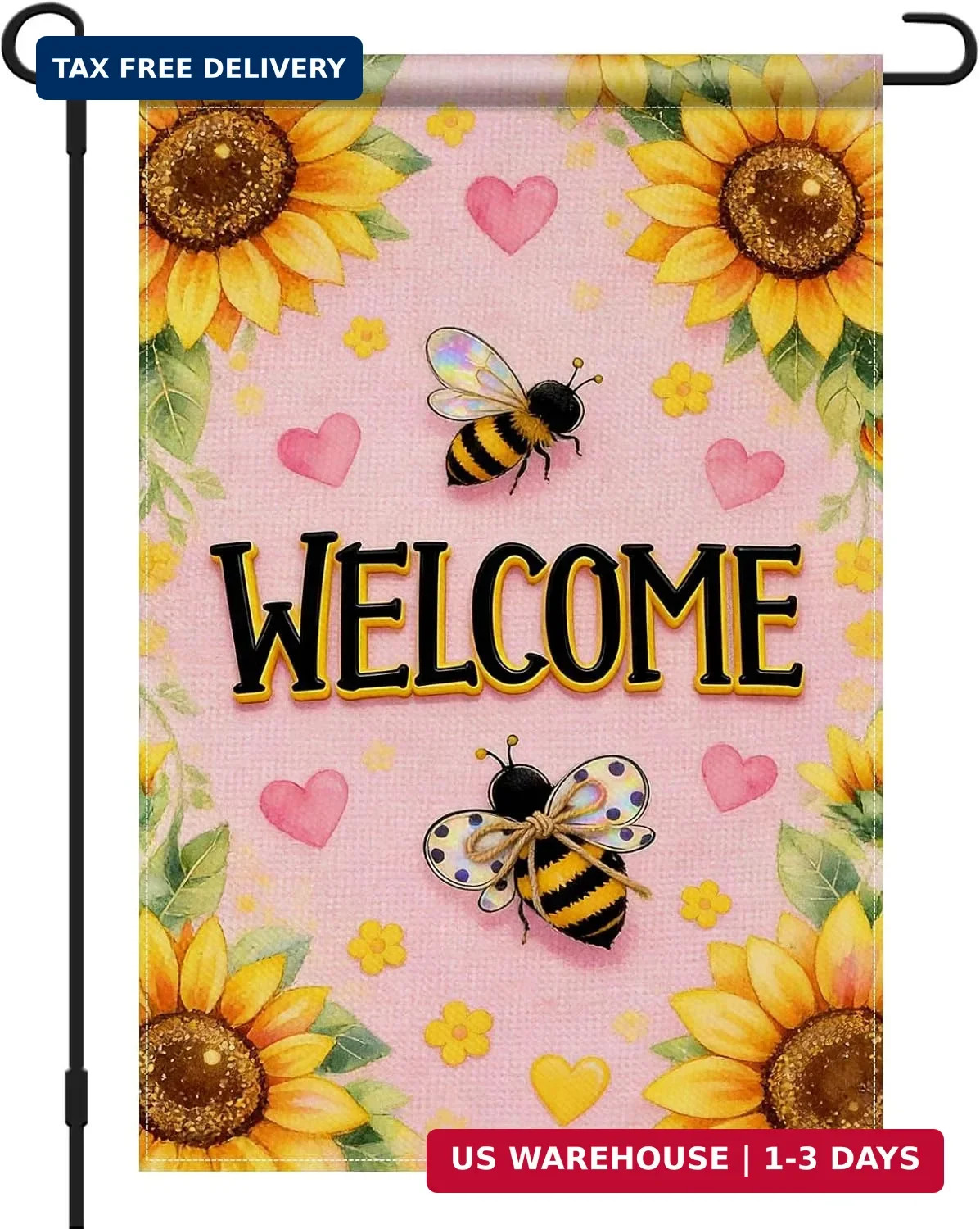 IVN Spring Summer Garden Flag 12×18 Inch – Welcome Sunflower Bee Outdoor Flag, D