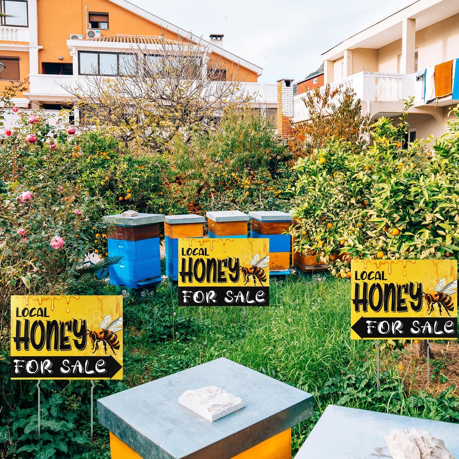 3 Pcs Local Honey Yard Sign 12 x 16 Inch Plastic Horizontal Sold Sign with St…