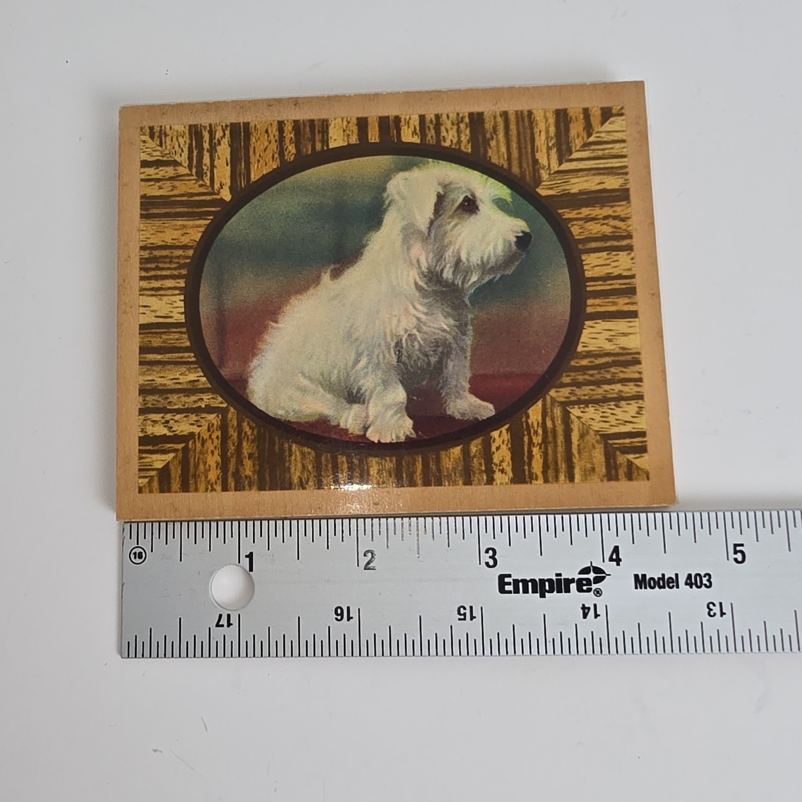 Vtg Miniature Lacquered Dog Wall Plaques Set of 2 Puppy Terrier 4.5×3.5 MCM