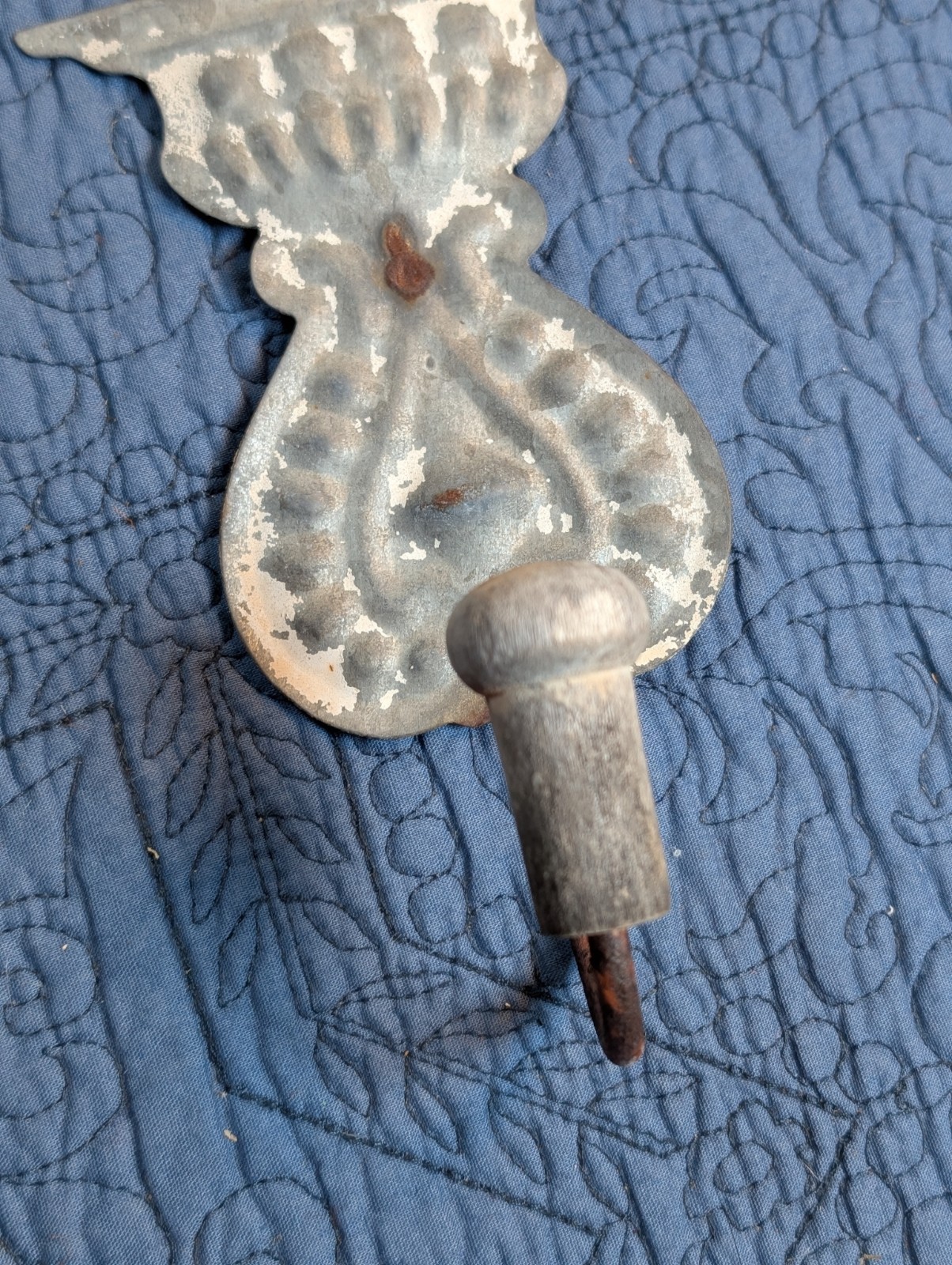 Vintage Embossed Tin Wall Hooks Pair Floral French Country Farmhouse Shabby Chic