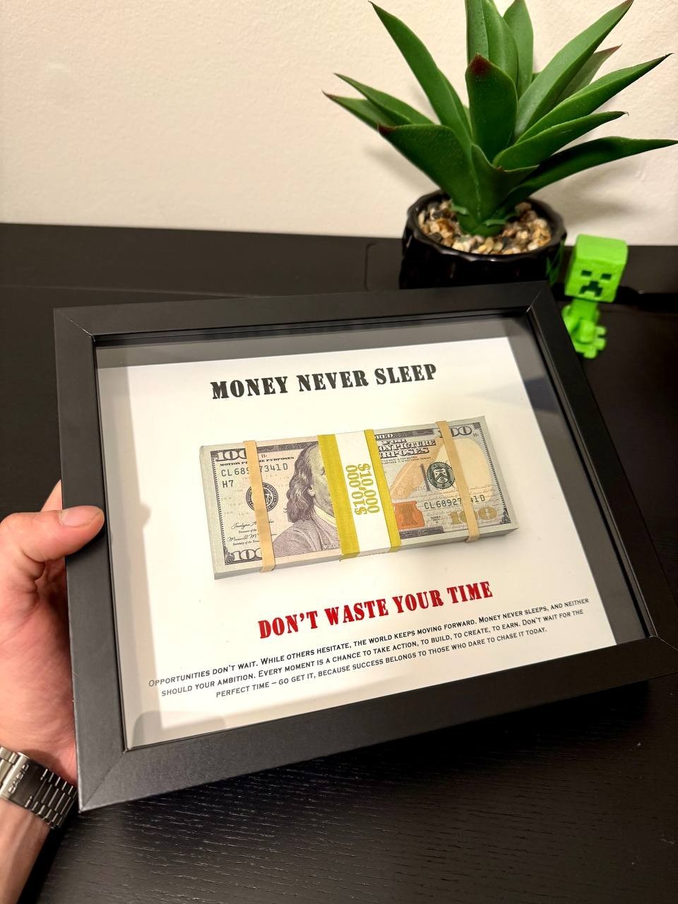 Motivational Money Frame – $10,000 Framed Cash, Office Decor and Business Gift