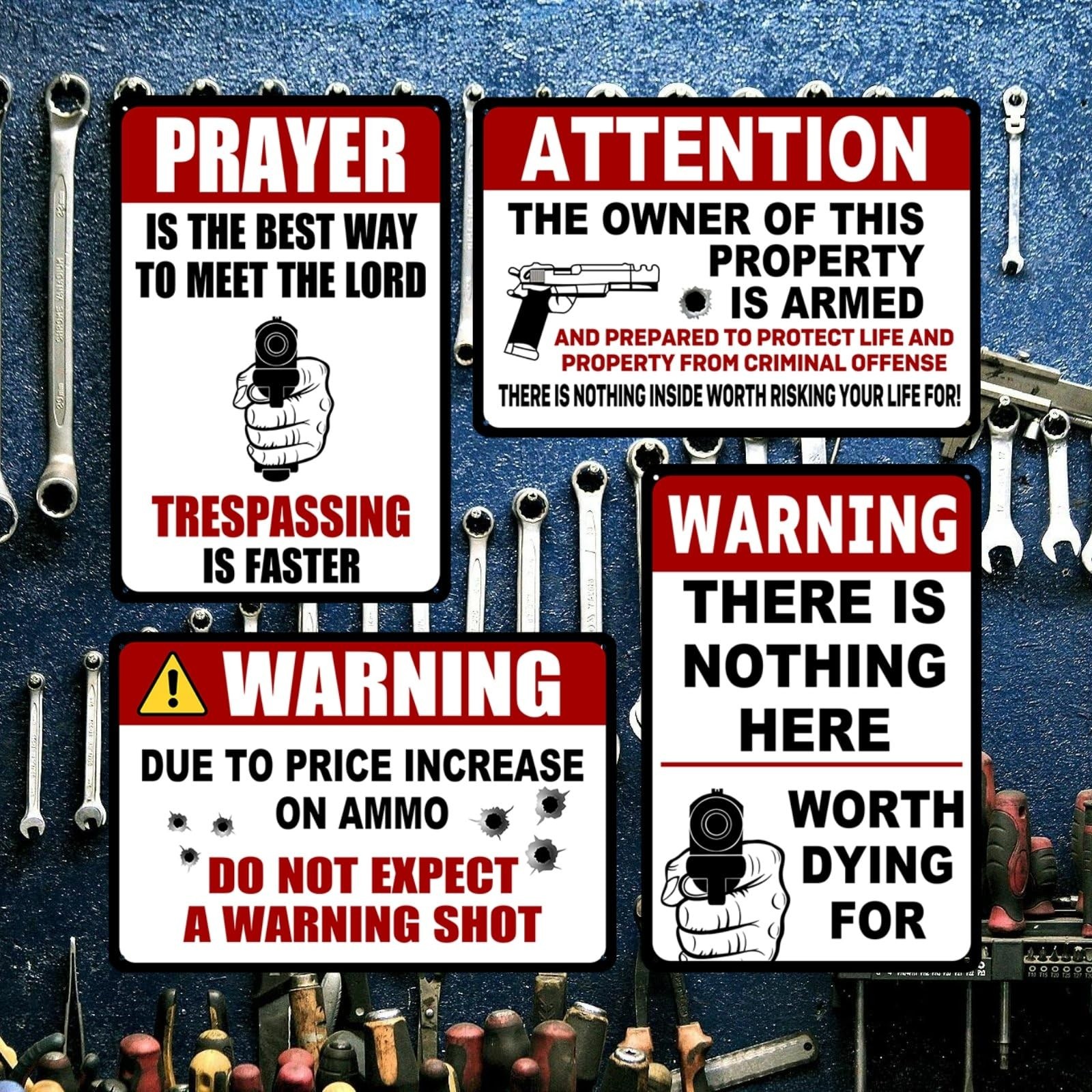 4 Pack Funny No Trespassing Metal Signs – Private Property Warning 8×12 Inch