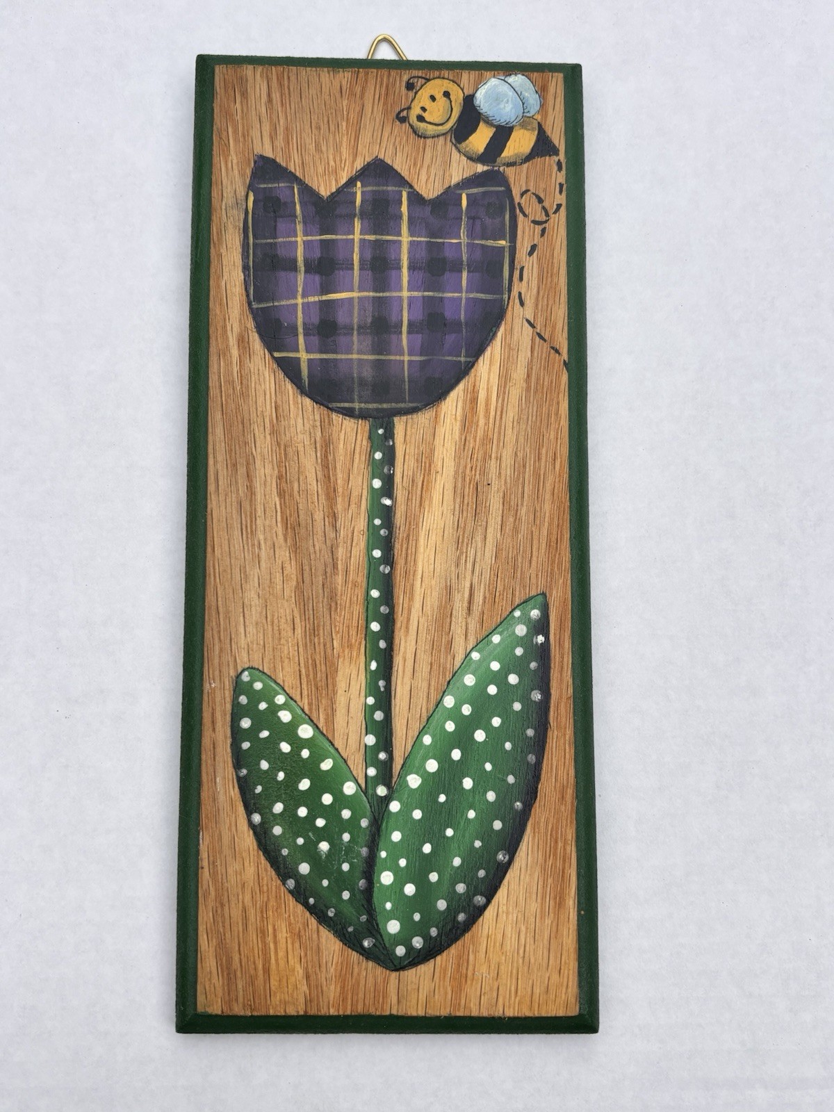 3 Cottage Core Hand Painted Solid Wood Wall Decor Lady Bug Tulips Bee Boho Retro