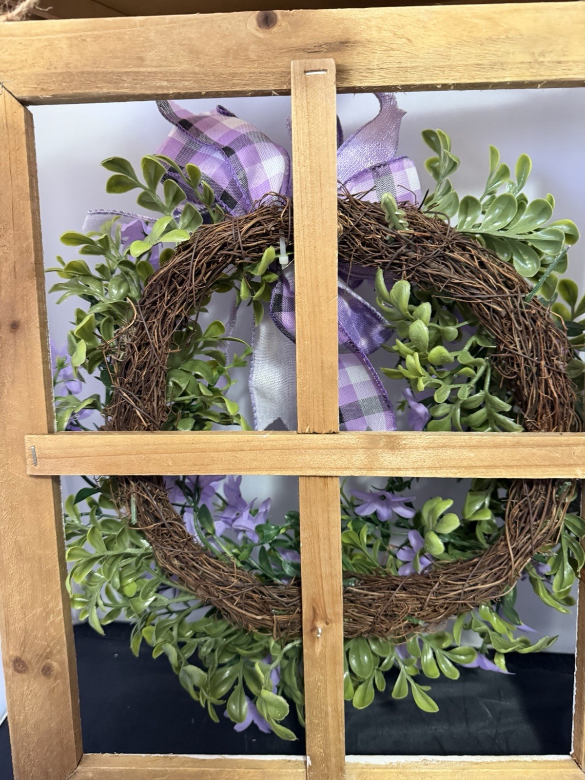 Lavender Wreath Window Frame Farmhouse Wall Decor Rustic 16×13