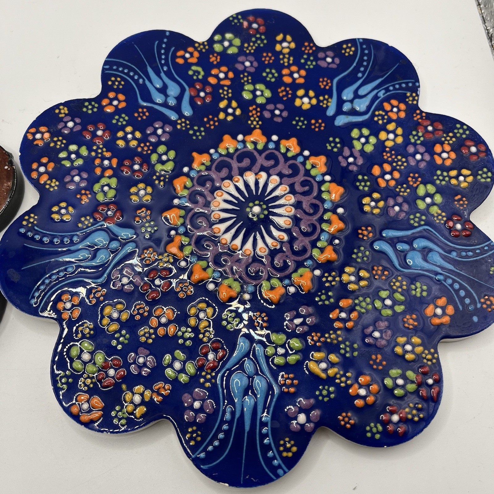Ceramic Flower Wall Hangings Hand Painted Colorful 7 In Set Of 2