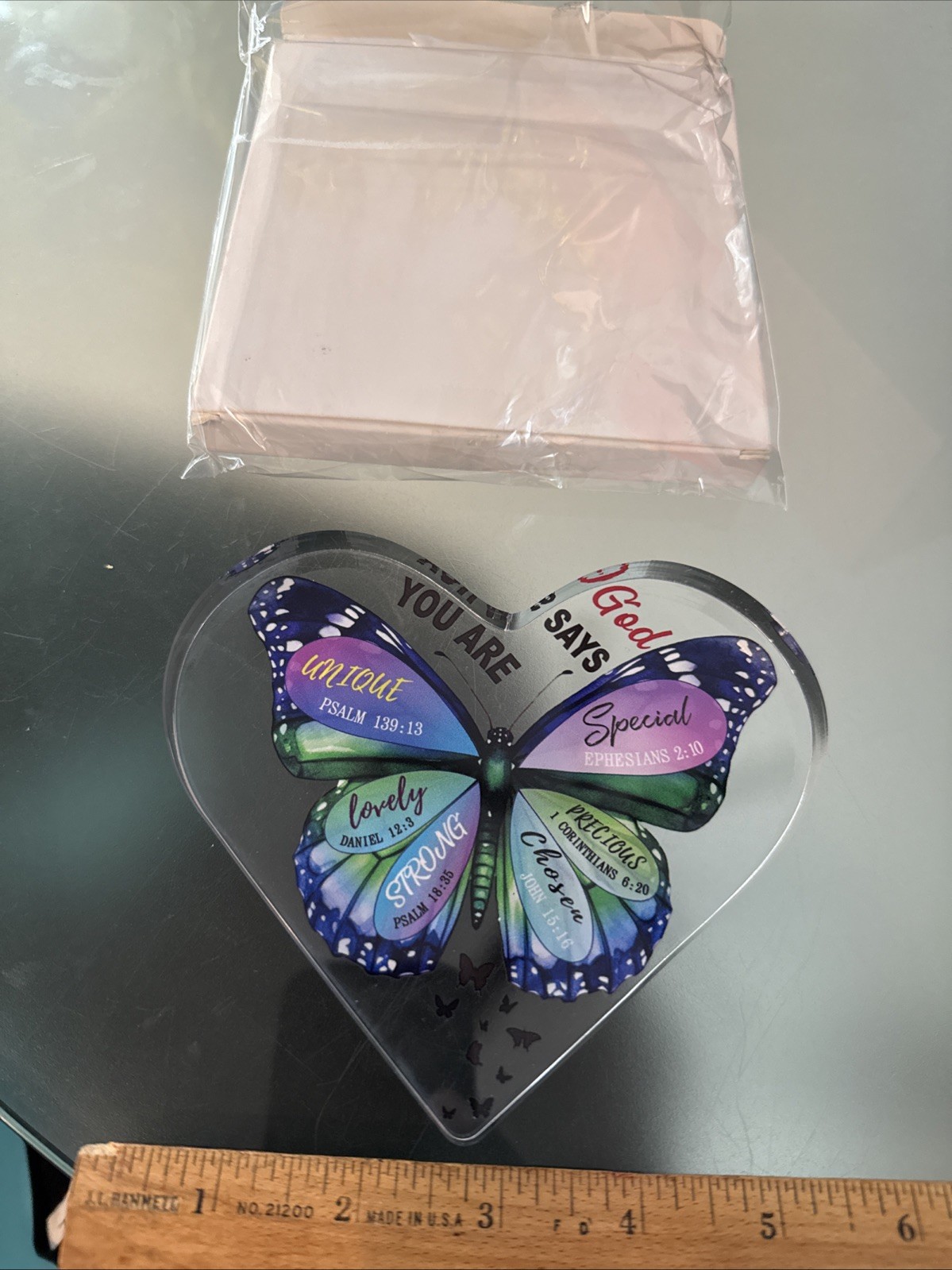 Acrylic Heart Shaped Sign Decor With Butterfly And Religious Messages NEW