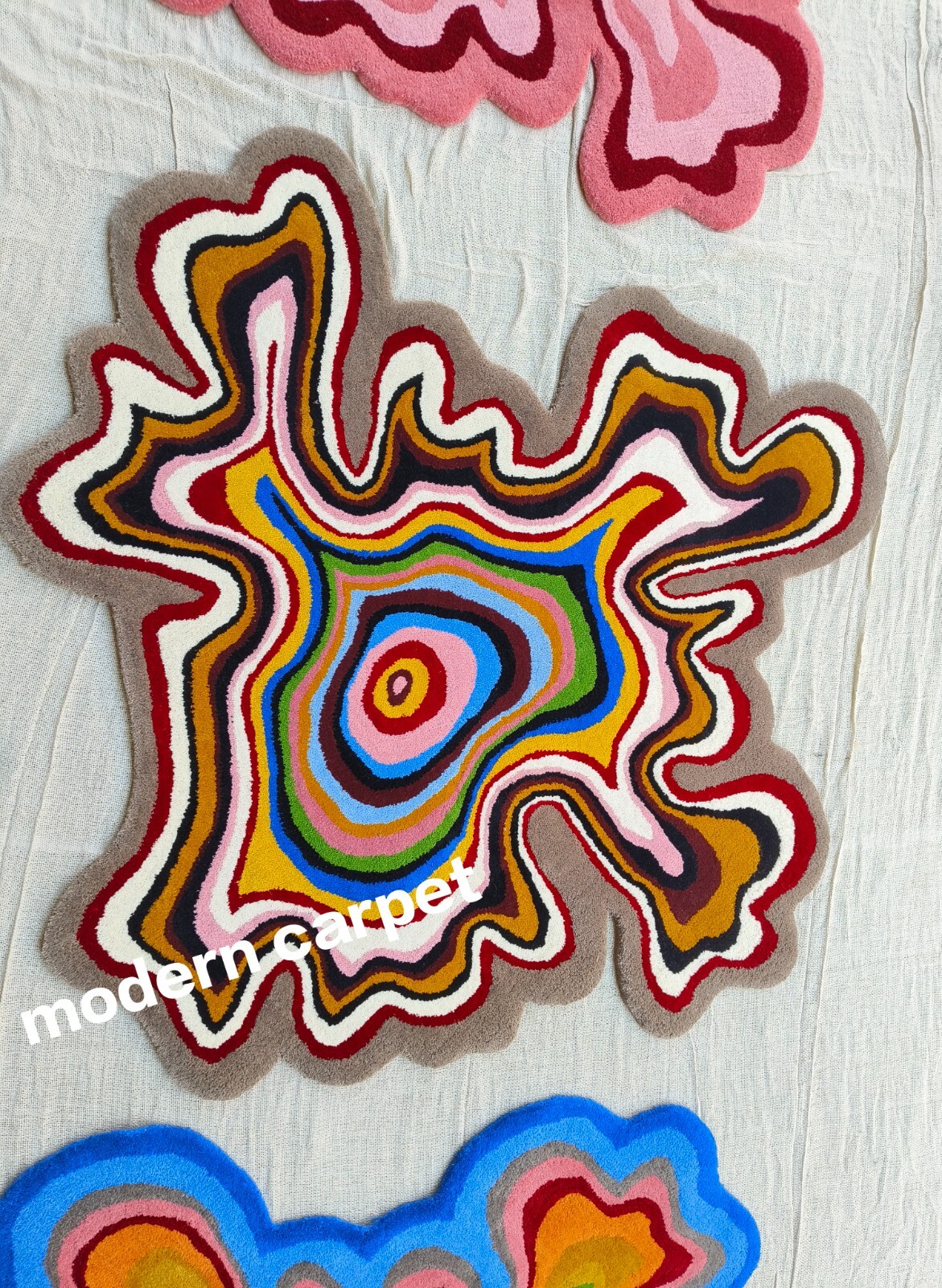 Psychedelic Irregular Rugs Handmade 100% Woolen Hand Tufted For Home Decoration