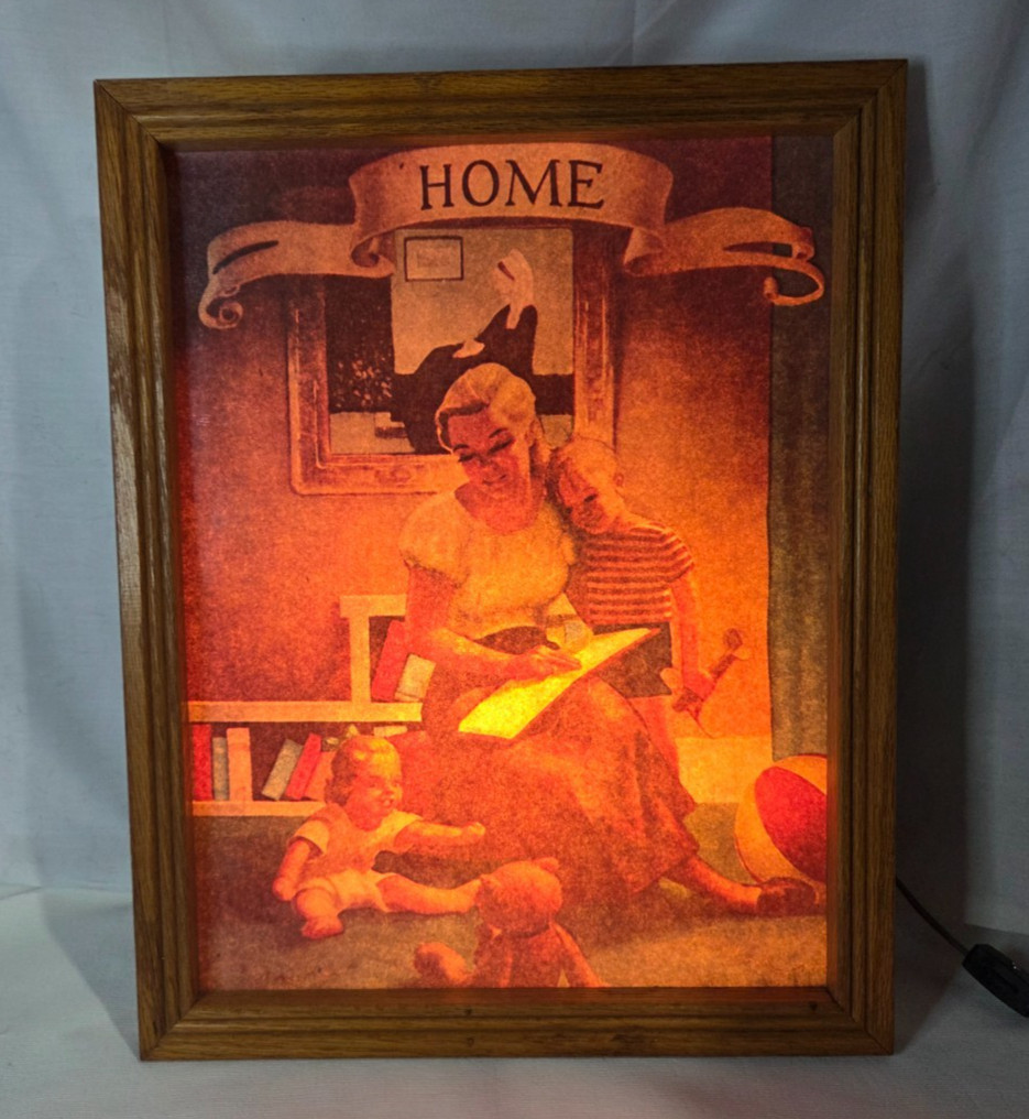 Vintage Lighted Picture “HOME” Mother Reading to Children Hanging/Standing