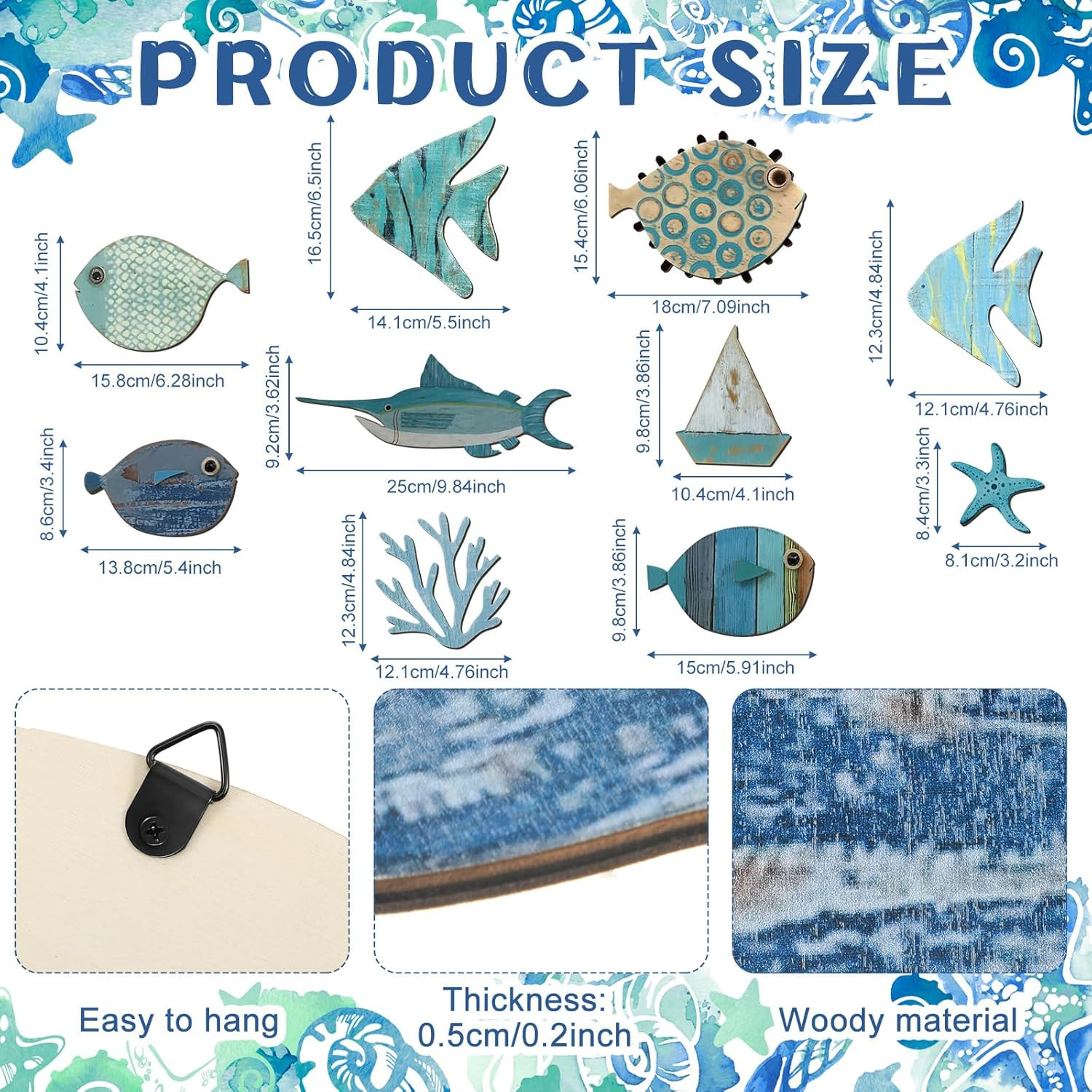 10 Pcs Fish Wall Decor Wood School of Fish Wall Decor Beach Theme