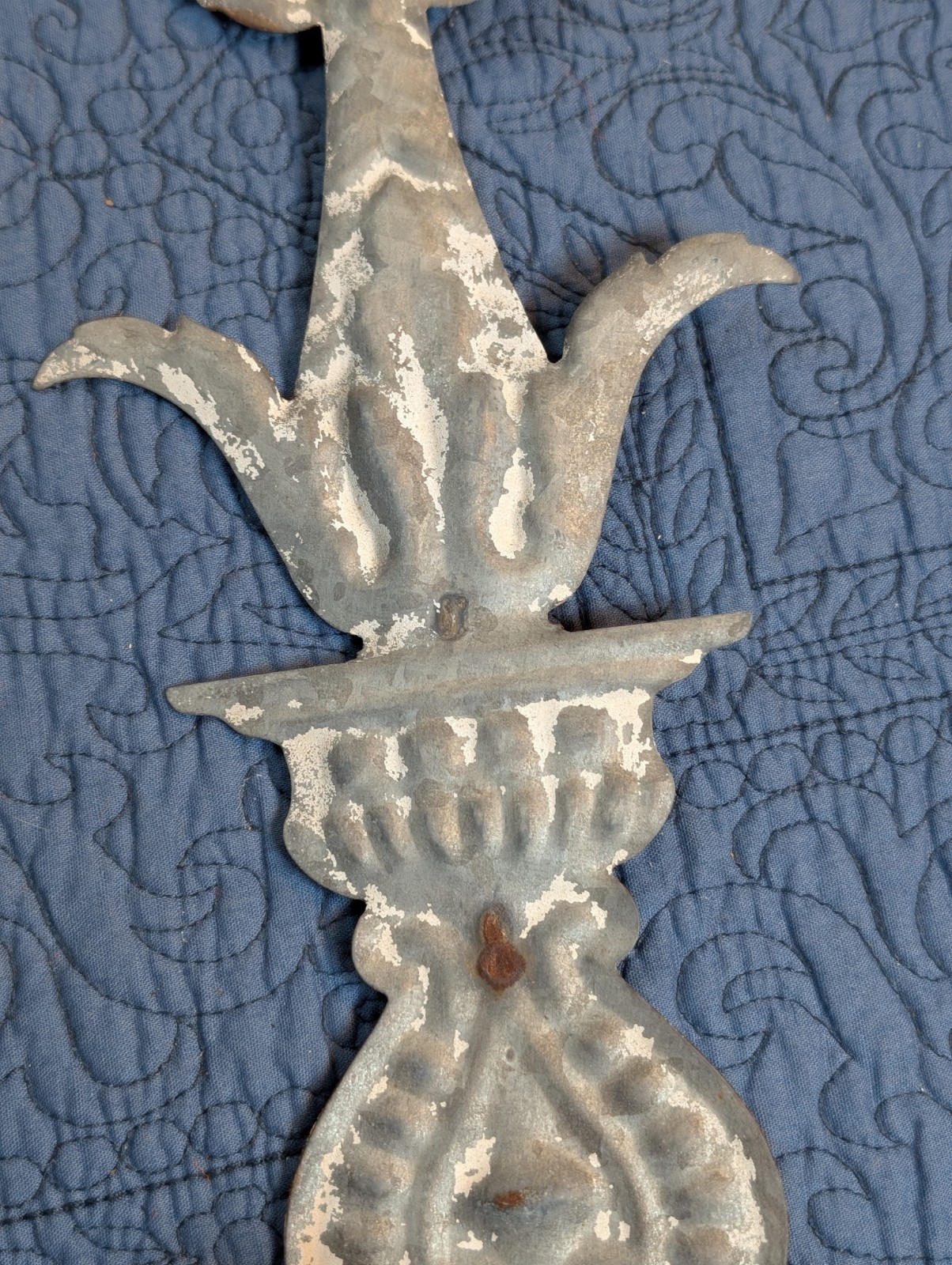 Vintage Embossed Tin Wall Hooks Pair Floral French Country Farmhouse Shabby Chic