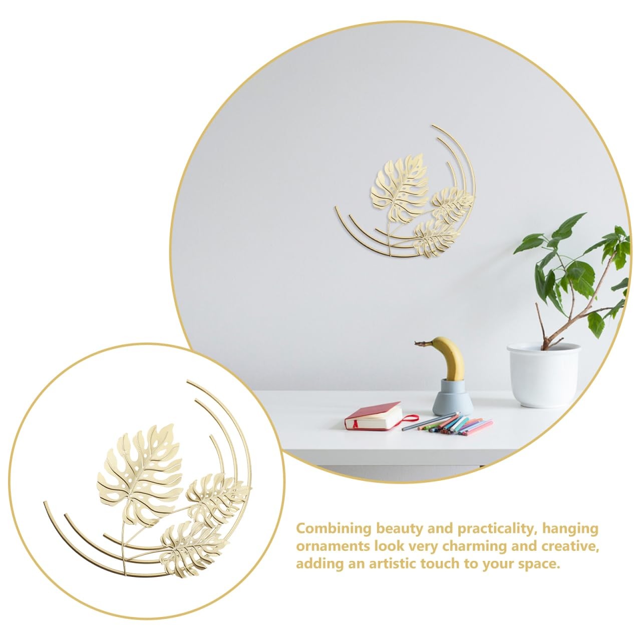 Gold Metal Leaf Wall Decor 3D Iron Leaf Sculpture 9.05X6.29 Inch Indoor Room …