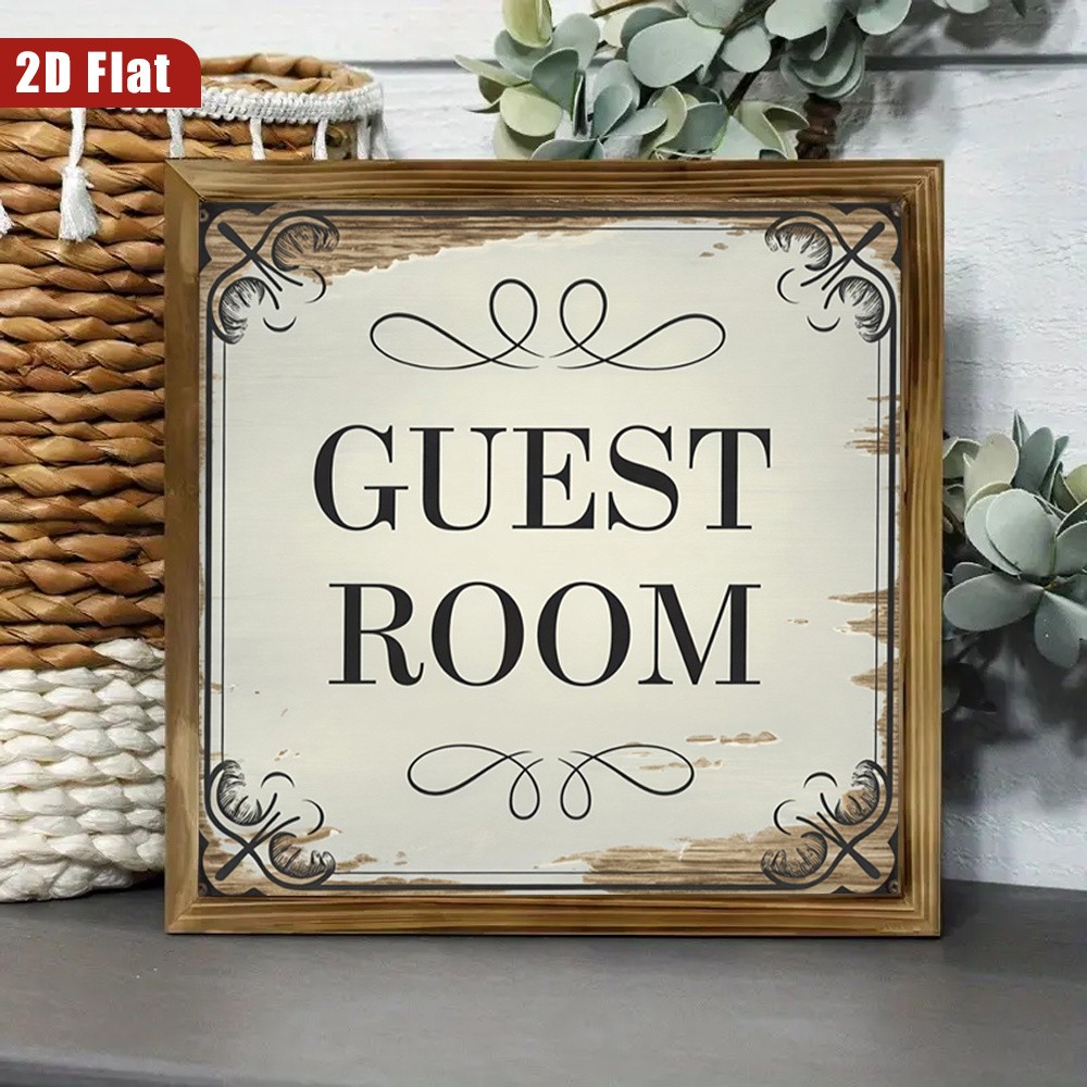 Farmhouse Vintage Guest Room Wooden Sign Ornate Border Bedroom Wall Art Gift