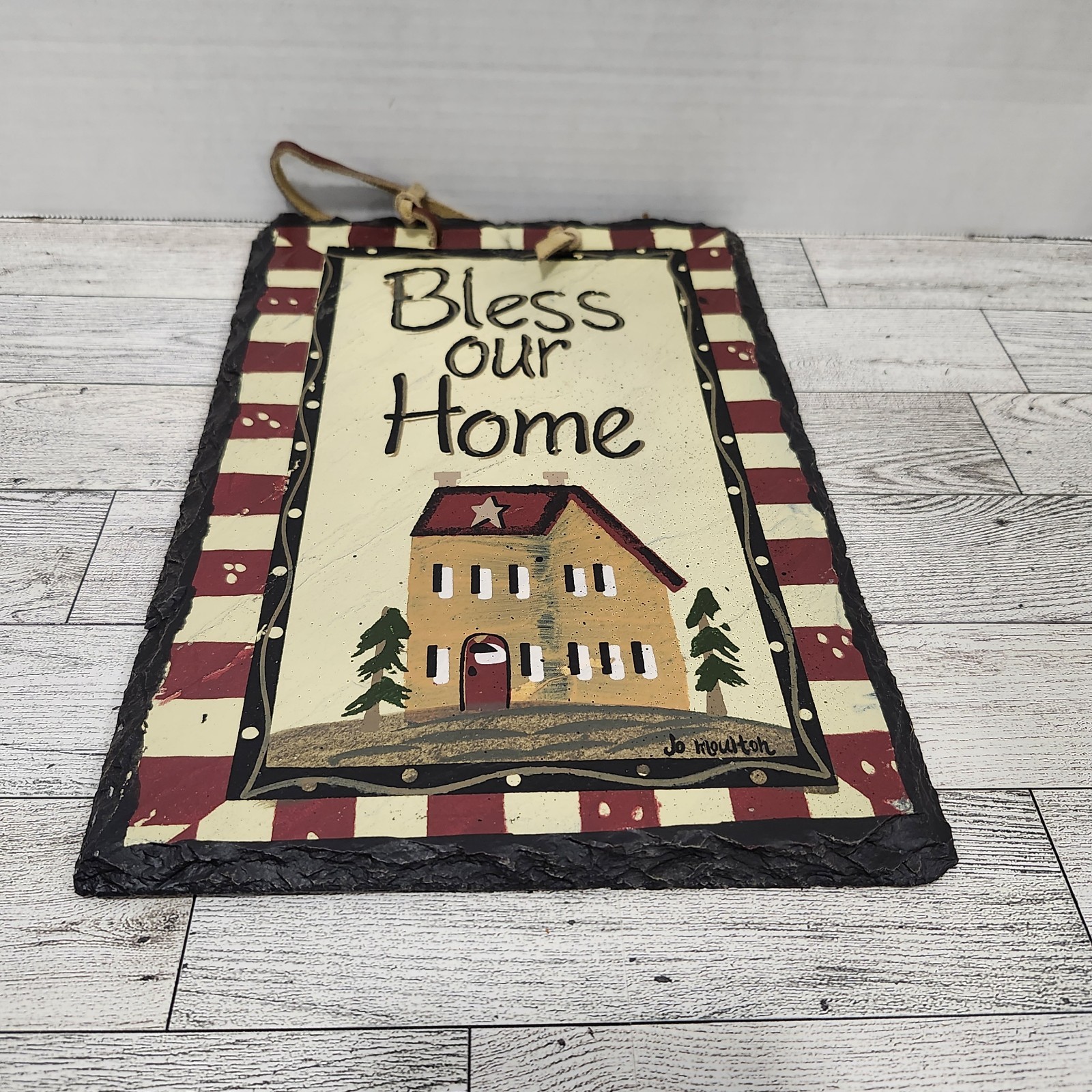Hand-Painted Slate Sign – Bless Our Home 8×12 Rustic Country Wall Decor