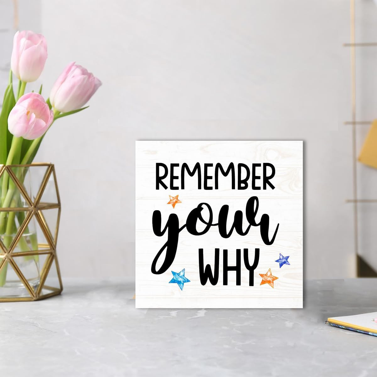 White Inspirational Office Wood Box Sign Desk Decor,Motivational Table Decor,Rem