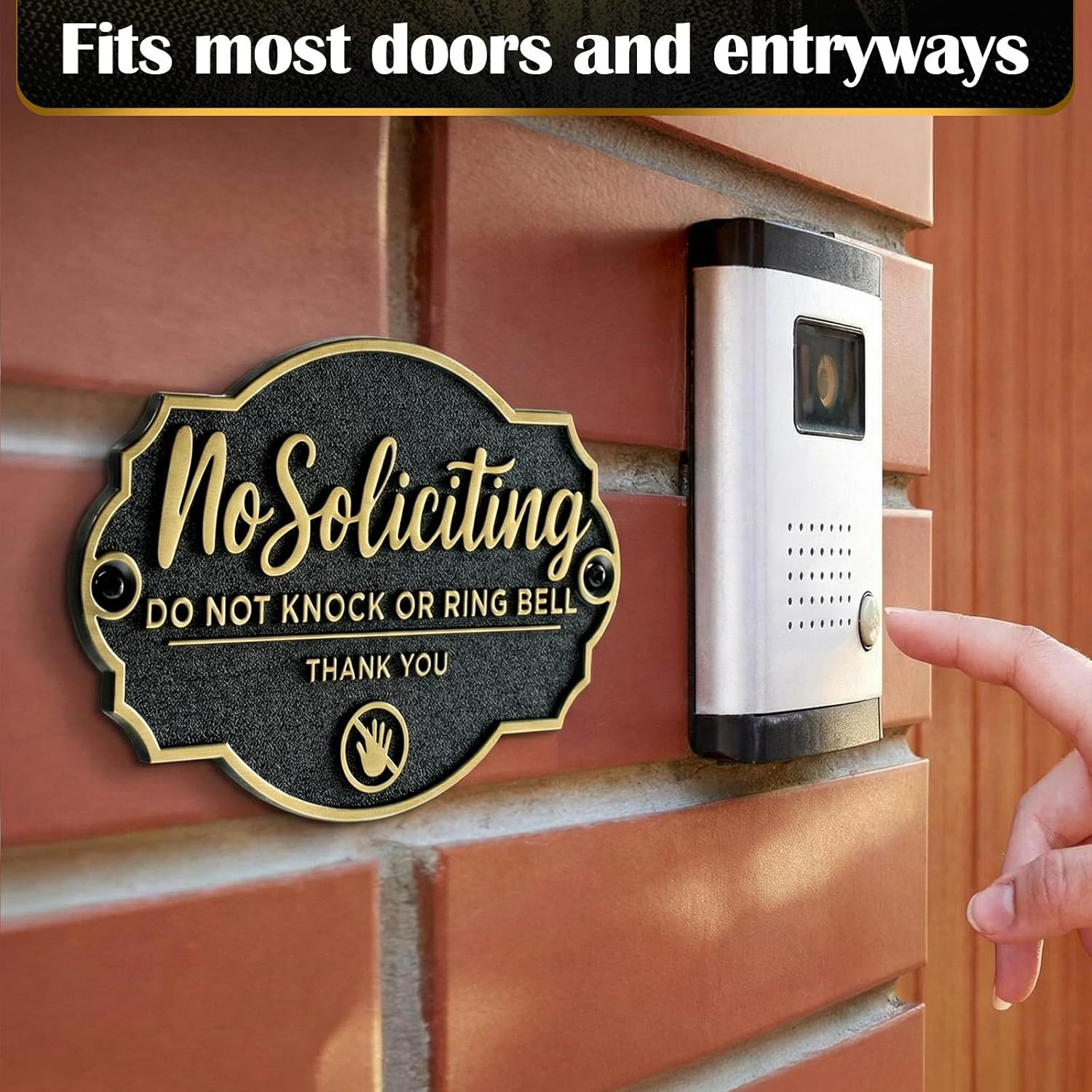 Brass No Soliciting Sign for House Front Door No Soliciting Wall Plaque Self Adh
