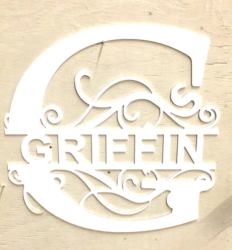 Split Monogram Custom Name Metal Sign Black or White Metal Art CHOOSE YOUR SIZE