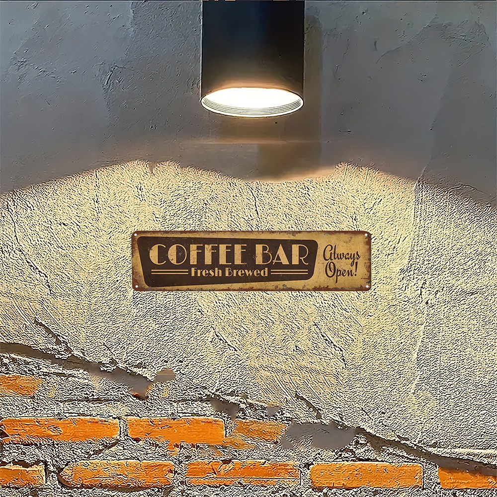 Coffee Bar Fresh Brewed Always Open Retro Metal Sign Coffee Station Decoration