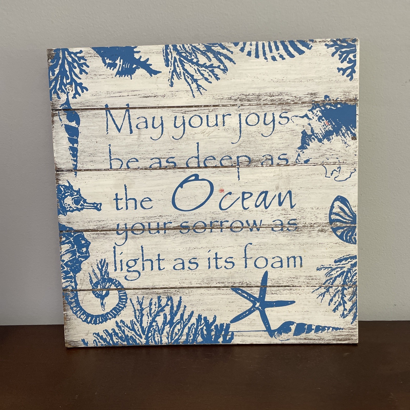 Beachy Wooden Wall Plaque 12 x 12 Inch Square Beach Theme Decor