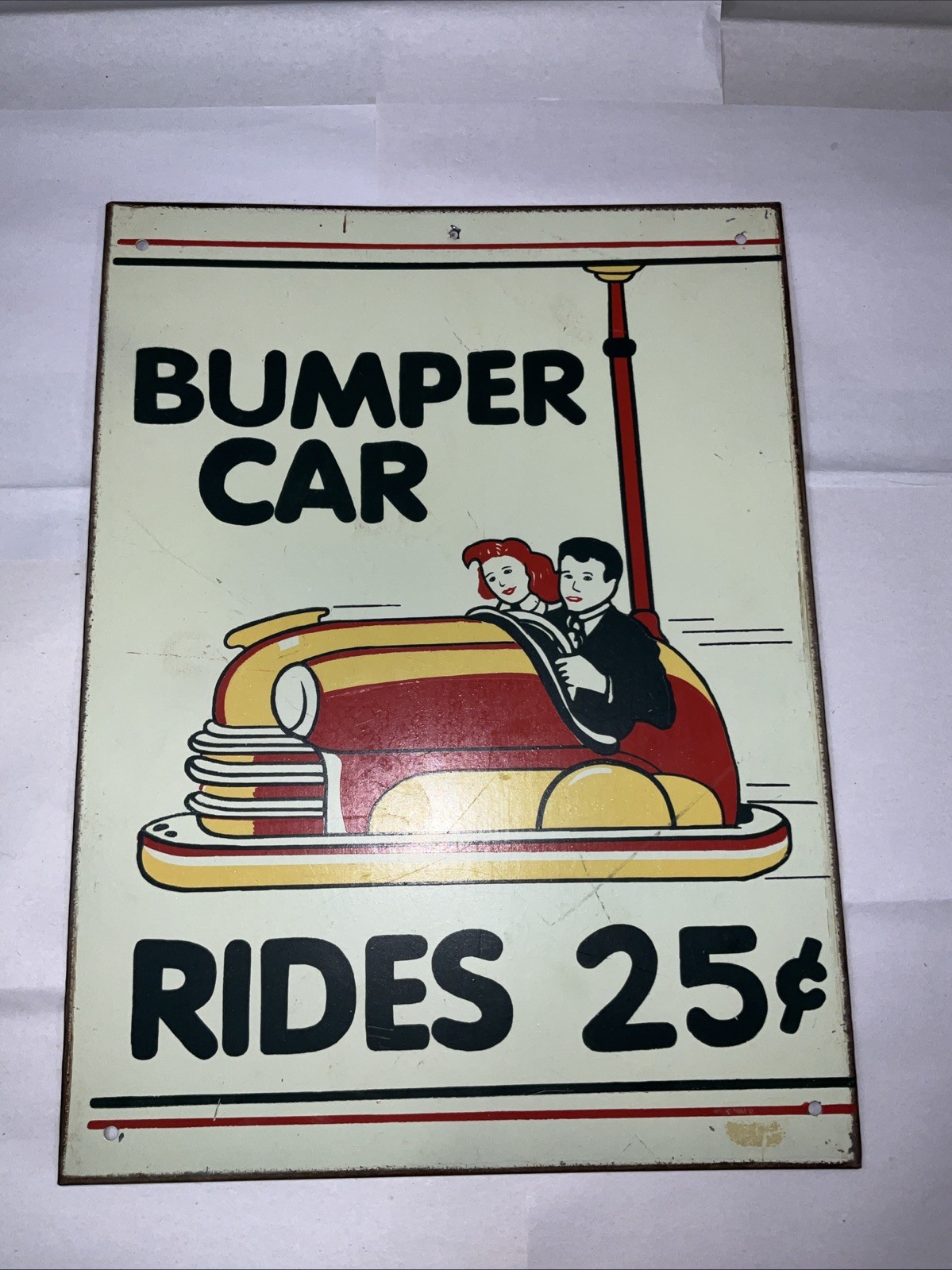 Vintage-Retro Style Bumper Car Rides 25cents” Metal Wall Sign-13”x 10”
